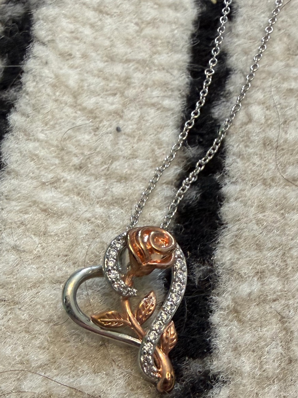 Rose and Heart Pendant Necklace in Rose Gold and Silver